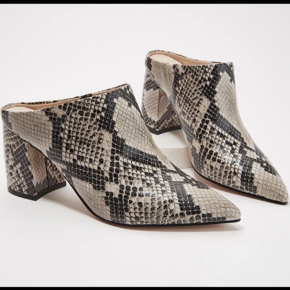 New Marc Fisher Ragni Snake Skin Print High Heeled Mules Size 6